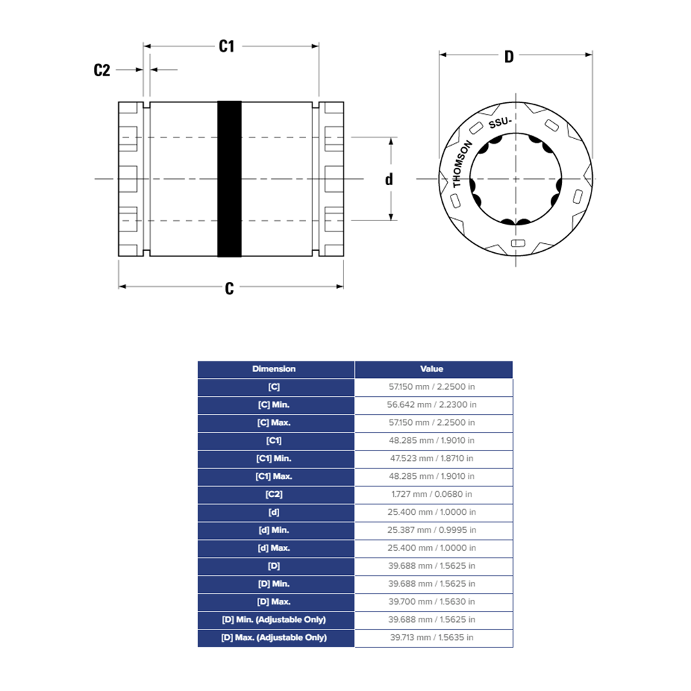 SSU16 THOMSON BALL BUSHING<BR>SSU SERIES 1" CLOSED LINEAR BEARING SELF ALIGNING ADJUSTABLE 1900 LBF